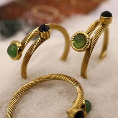 China FASHIONABLE Go Part Non Tarnish Waterproof Jewelry Rings Steel Wire Natural Stone Rings 18K Gold Plated Stainless Steel Open Rings for sale