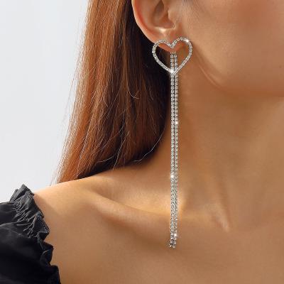 China Fashion Women Party Jewelry Drop Big Geometric Crystal Earrings Stud Long Heart Tassel Rhinestone Luxury Earrings for sale