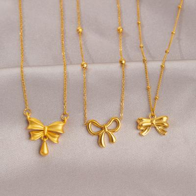 China Fashion Swapping Sweet Bow Drops Titanium Steel Necklace Female Sense of Niche Design Advanced Simple Soft Light Luxury Clavicle Chain for sale