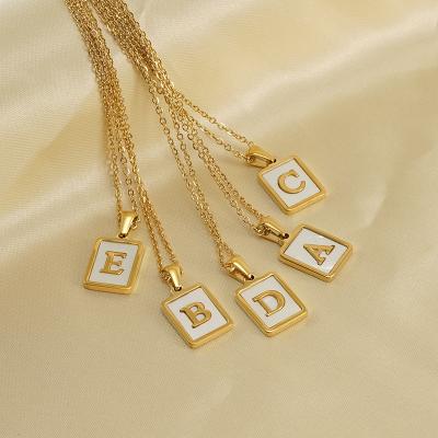 China 18K Gold Stainless Steel Shell Letter Necklace Women's Square Female Titanium Steel Letter Pendant Necklace Jewelry for sale