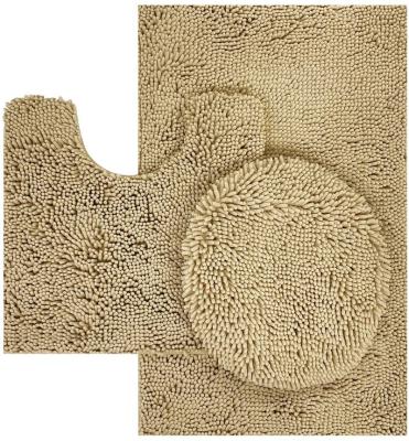 China Washable Soft Non Slip 3 Piece Bath Mat Chenille Covers Bathroom Set for sale