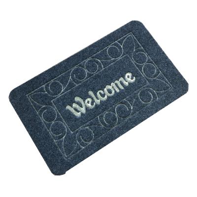 China Reversible Custom Design Embroidery Welcome Logo Outdoor Floor Anti Slip Embossed Door Mat for sale