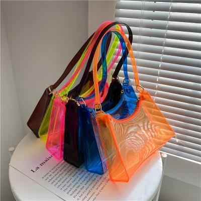 China Fashion PVC Transparent Candy Color Jelly Tote Bag Small Fresh Wind Handbagcute Armpit Handbag for sale