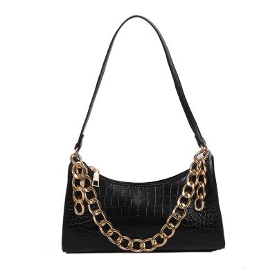 China Popular Leather Black Horizontal Square Type Simple Women Straps Fashion PU Zipper Handbags for sale