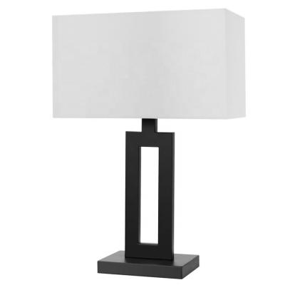 China Modern Traditional Black Steel Base Metal Table Lamp With Rectangular Shade for sale