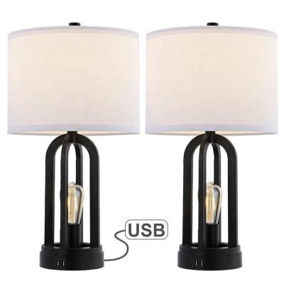 China Support Traditional Mobile Phone Charging , Black 2 USB Ports Table Lamp Charging Set (set of 2) for sale