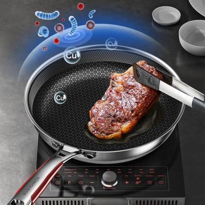 China KOBACH Fried Steak Pot Saucepan Kitchenware Stainless Steel Frying Pan Eco-friendly Honeycomb Large 28cm for sale