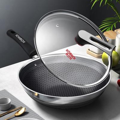 China KOBACH Sustainable House Camp Cooking Honeycomb Pan Cookware Saucepan Stainless Steel Wok Double Side Pan for sale