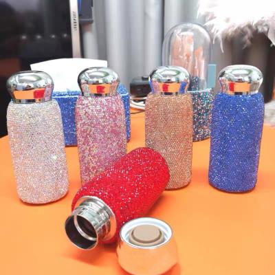 China Diamond Inlaid Exquisite Thermo Cup Women Stainless Steel Travel Fitness Stone Viable Portable Water Bottle for sale