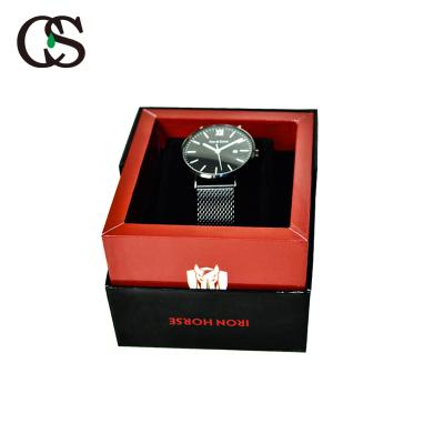 China high quality & Good service& OEM High Grade Handmade Black &Red Custom Printed MDF Coated Jewelry Paper Watch Box With Pillow for sale