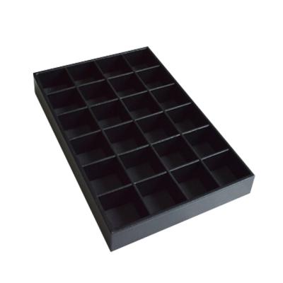 China Leather Jewelry Packaging Velvet Wood Tray Jewelry Tray Display With Lid Inserts Stackable Black Organizer for sale