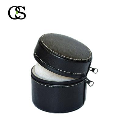 China New Design Customizable Round Watch Box Zipper Display Zipper Black PU Watch Box for sale