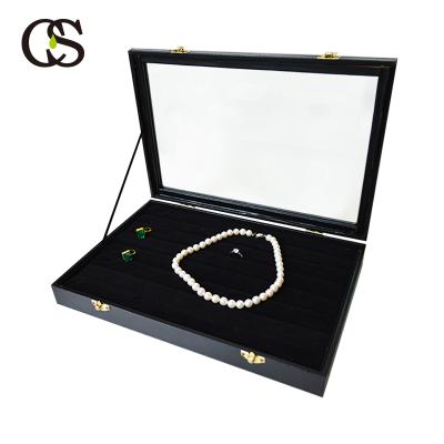 China high quality & Good service& OEM Customize Wholesale Durable Stained Glass Organizer Packaging Wooden Clamp Lock Black Jewelry Case for sale