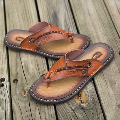 China Men's Flip Flops Outdoor Slippers Breathable Men's Leather Flip Flops Summer Fashion Trend Slippers for sale