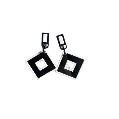 China Other Personality Style Statistical Institute Temperament Net Red Earrings Korean Black And White Minimalist Geometric Acrylic Square Long Earrings for sale