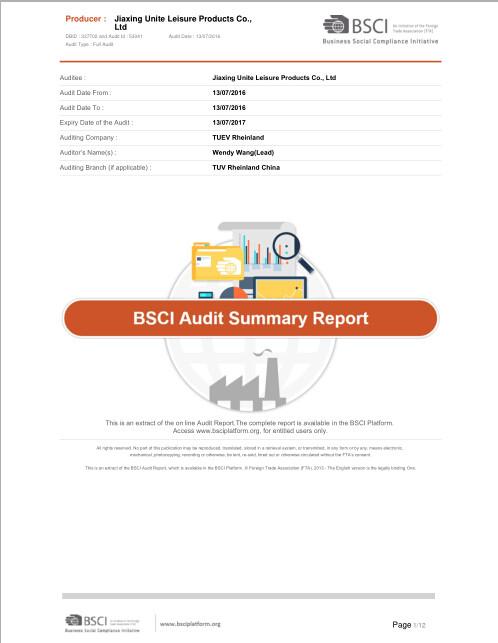 BSCI - Jiaxing Unite Leisure Products Co.Ltd