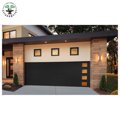 China Custom Modern Steel Frameless Windproof Garage Doors With Tempered Glass Windows for sale