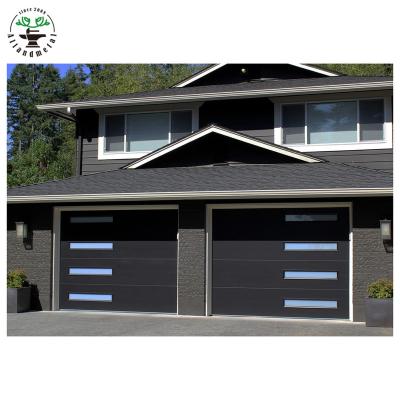 China Contemporary Windproof Sectional Panel Garage Door Flush Design with Stained Glass for sale