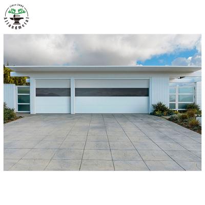 China Custom made windproof 16'' frameless door *7 panel design automatic garage door flush with glass for sale