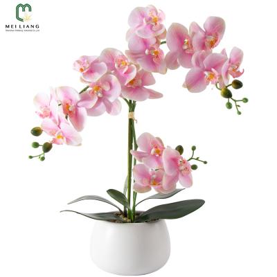 China New Design Minimalist Design Real Touch Artificial Fake Orchid Floral Fake Flowers Fake Potted Orchid In White Vase for sale