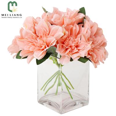 China Wholesale Minimalist Plant Artificial Dahlia Flower Arrangement In Glass Vase for sale