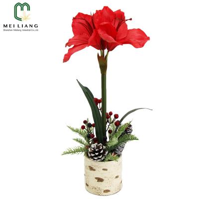 China Silk Garden Amaryllis Centerpiece Artificial Cement Vase Amaryllis Flowers Arrangements In Wedding Party Minimalist Home Decorations Fake for sale