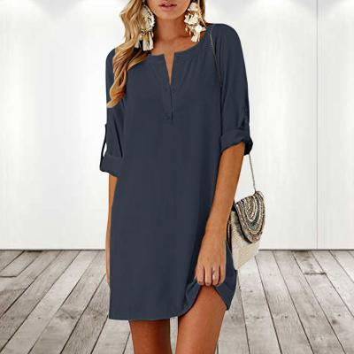 China OEM/ODM Summer Women Breathable Cheap Fashion V-Neck Casual Loose Dress Office Ladies Dress for sale