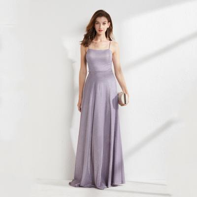 China 2021Women Anti-Wrinkle Purple Satin Dress Ladies Long Toss Sexy Prom Dress Party Evening Dress for sale