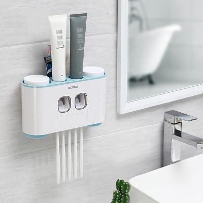 China 2021 Auto Sustainable Ecoco Bathroom Wall Mount Squeezing Toothpaste Dispenser With 5pcs Toothbrush Holder For Handicapped for sale