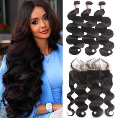 China Hair Bundle With Closure Virgin Hair Wholesale Vendors, Raw Mink Brazilian Human Hair Weave Bundles, Virgin Body Wave Hair Extensions Cuticle Aligned Hair for sale