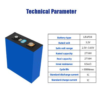 China Califique una célula de batería de la capacidad plena 3.2V 271AH LiFePO4 para el almacenamiento de energía solar en venta