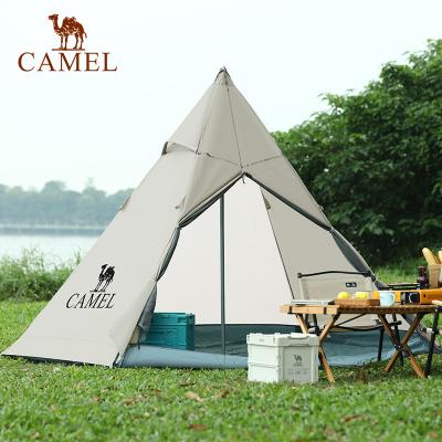 China Diagonal Tying Type Camel 2 Person Pyramid Tent Family Camping Tent Sun Protection Co-Branded Breathable Glamping Tents 8264 Hexagonal Outdoor for sale