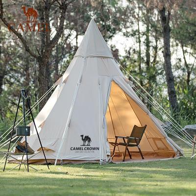 China Extended Type Camel 3-4 Person Cotton Tent Outdoor Pyramid Tent Rainproof Indian Camping Yurt Tent Running Gear for sale