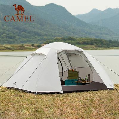 China Diagonal Tying Type Camel 5 Person Fast Automatic Opening Camping Tent Double Layers Aluminum Spacious Waterproof Outdoor Glamping Tent for sale