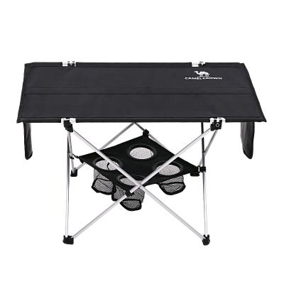 China Modern Camel Oxford Cloth Folding Table Outdoor Portable Foldable Camping Picnic Table With Cup Holders for sale