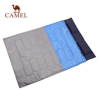 China Camel Cozy Rectangle Waterproof Detachable Double Sleeping Bag With 2 Pillows For Camping for sale