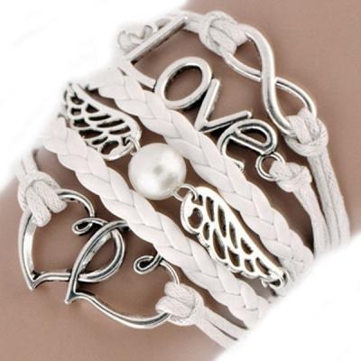 China Vintage Fashion Women's Infinity Love Heart Leather Multilayer Cute Wings Charms Bracelet for sale