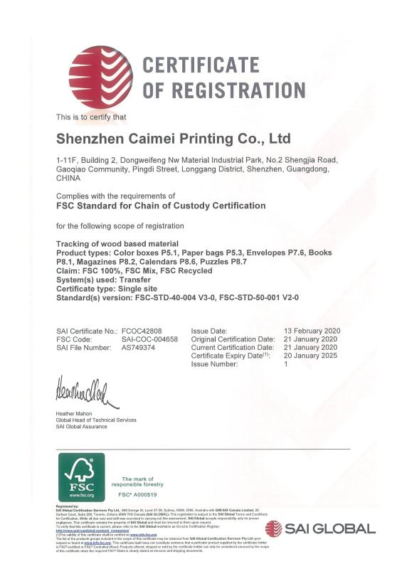 FSC - Shenzhen Cai Mei Printing Co., Ltd.