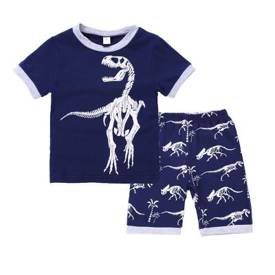 China Customized Casual Kids Pajamas Set 100% Cotton Kids Pajamas For Boy Casual Dress Cartoon Dinosaur for sale