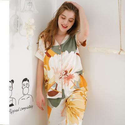 China 2022 New Arrival Flower Pattern Girls Big Pajamas Women QUICK DRY Pajamas Short Sleeve Sleepwear For Ladies Outdoor Home Use For Woman for sale