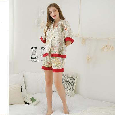 China New Design Summer Woman Pajamas QUICK DRY Shorts Sets Pattern Floral Sleepwear For Girls Outdoor Woman Home Wear for sale