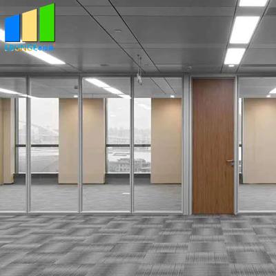 China Solid Glass Wall Fabric Space System Partition Wall Office Furniture Aluminum Modular Clear Glass Partition for sale