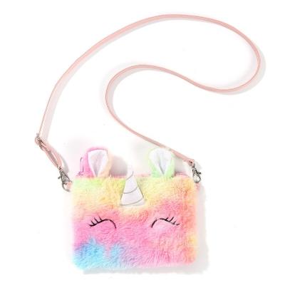 China Unicorn Purse for Kids Girls Women Girls Fuzzy Unicorn Bag Plush Tie Dye Rainbow Fluffy Purse for sale