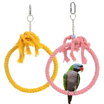 China Viable Small and Medium Parrot Toy Cotton Rope Swing Color Ring Parrot Stand Holder Bird Toy for sale