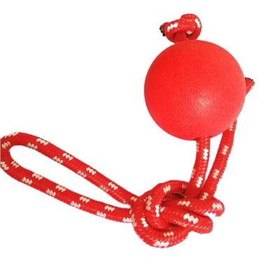 China Viable Red Round Solid Rubber Ball With Rope Dog Chew Balls Toys Rubber Dog Training Bouncy Ball for sale