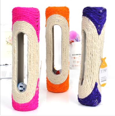 China Viable Spot Color Roller Long Cat Toys Three Ring Balls Sisal Cat Scratch Board Pet Products Cat Toys for sale