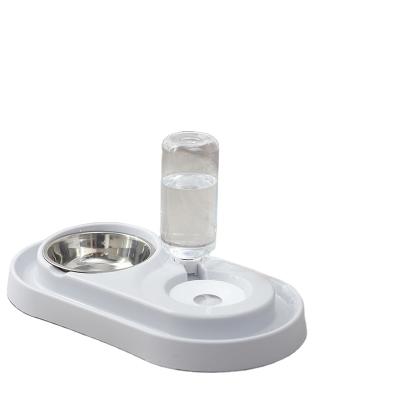 China New Design Double Bowl Pet Bowl Automatic Stainless Steel Cat Dog Food Automatic Water Feeder for sale