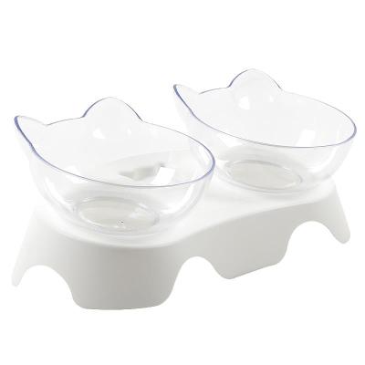 China Sustainable Cat Double Food Bowl Elevated Transparent Pet Feeding Bowl With Raised Stand for sale