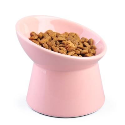 China Japanese Style Sustainable Ceramic Bowl For Pets Raised Tilted Ceramic Cat Food Bowl for sale