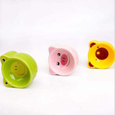 China Viable Ceramic Water Bowl Cute Animal Head Hamster Bowl Hamster Supplies Non-knock Ceramic Bowl for sale